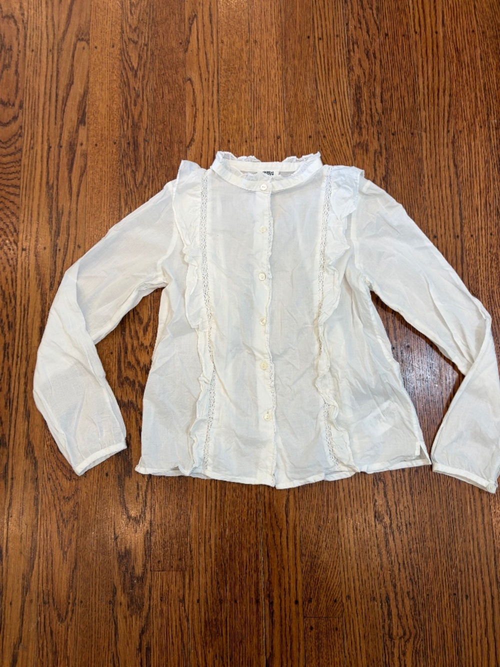 Sézane x Bonton Limited Edition Collab Blouse Size 10 White Cotton Voile Ruffle